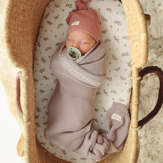 Heritage Knit Organic Swaddle Blanket for Girls - 100% Soft Luxury Cotton Knit Receving Swaddler - Warm Cozy Swaddling Blanket for Newborns Infants & Toddler (0-2Yrs - Dreamy Lilac)