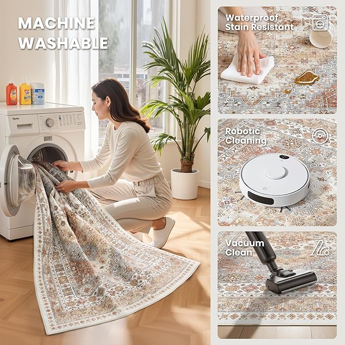 zesthome 2x6 Runner Rug for Hallways, Machine Washable Rug, Non Slip Vintage Low Pile Runners, Stain Resistant Runners for Entryway, Kitchen, Bathroom, Laundry Room, Corridor