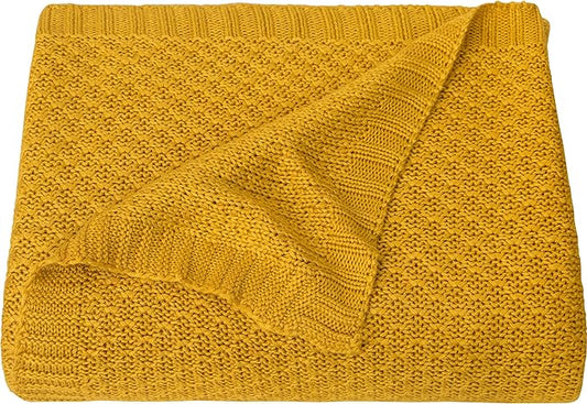 NTBAY Cable Knit Cooling Toddler Blanket, Soft and Breathable Baby Blanket 30x40 Inches Made from Rayon Derived from Bamboo for Crib, Stroller, Nursery, Ginger Yellow