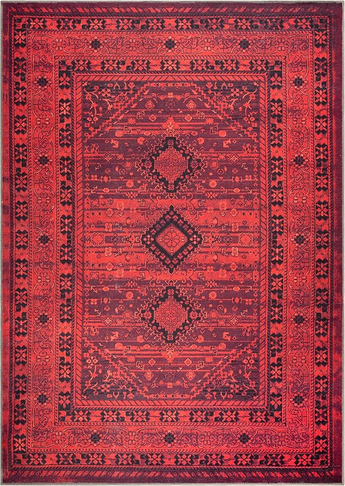 Bloom Rugs Washable Non-Slip 10x14 Rug - Red Traditional Bordered Area Rug for Living Room, Bedroom, Dining Room, and Kitchen - Exact Size: 10' x 14'