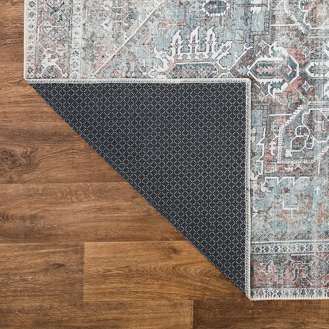 Bloom Rugs Washable Non-Slip 12 ft Runner - Light Pink/Light Blue Traditional Medallion Runner for Entryway, Hallway, Bathroom, and Kitchen - Exact Size: 2.5' x 12'