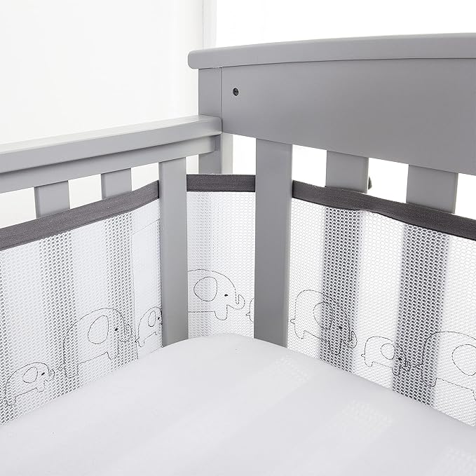 BreathableBaby Breathable Mesh Liner for Full-Size Cribs, Deluxe 4mm Mesh, Elephants (Size 4FS Covers 3 or 4 Sides)