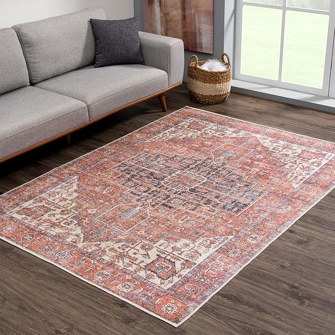 Bloom Rugs Washable 8' x 10' Rug - Red/Orange/Beige Traditional Area Rug for Living Room, Bedroom, Dining Room, and Kitchen - Exact Size: 8' x 10'