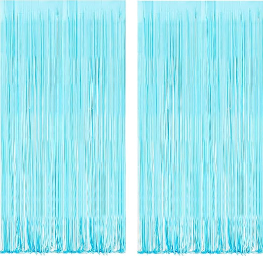 BRAVESHINE Foil Fringe Curtains Party Backdrop - Tinsel Curtain Backdrop Streamers Party Supplies for Halloween/Boo/Baby Boy/Frozen/Under Sea/Shark/Mermaid Birthdays Decorations - 2Pcs Pastel Blue