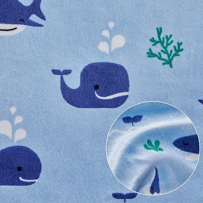 DaysU Silky Micro Soft Plush Baby Blankets for Boys and Girls with Print Animal Pattern and Soothing Raised Dots, Double Layer Bed Throws for Toddler Cot, Shark Whale, Blue, 50x60 Inches