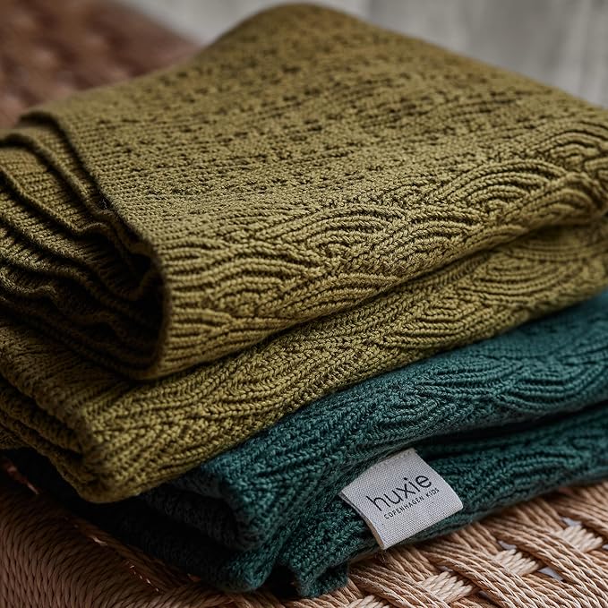 Knitted Organic Cotton Baby Blanket- Swaddle Blanket, 30" x 40" Soft Receiving Blanket for Newborn (Moss Green)