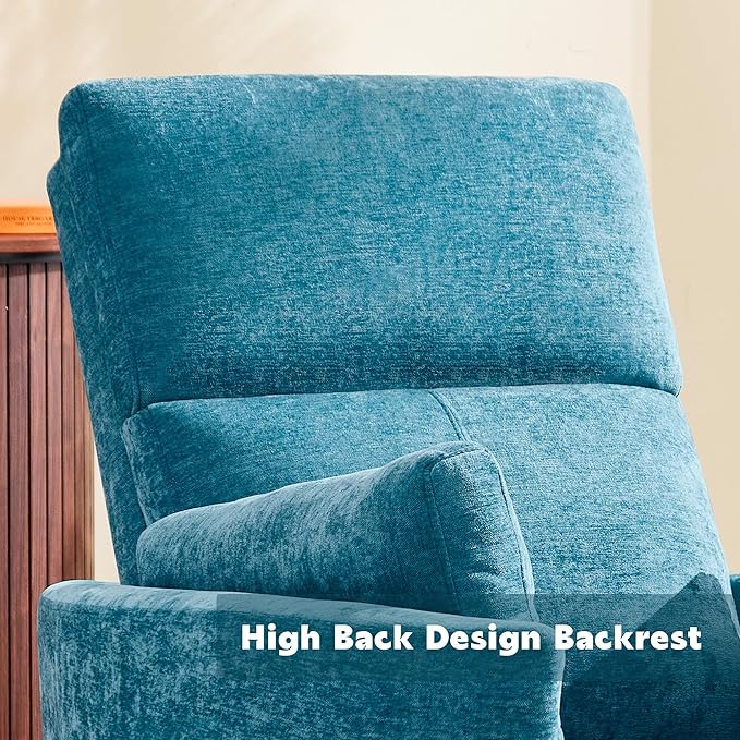 Recliner 360°Swivel Glider Rocking Chair Nursery Multifunction Living Room Bedroom Adult Rocking Chair with 2 Pillows(Blue, Manual Operation)