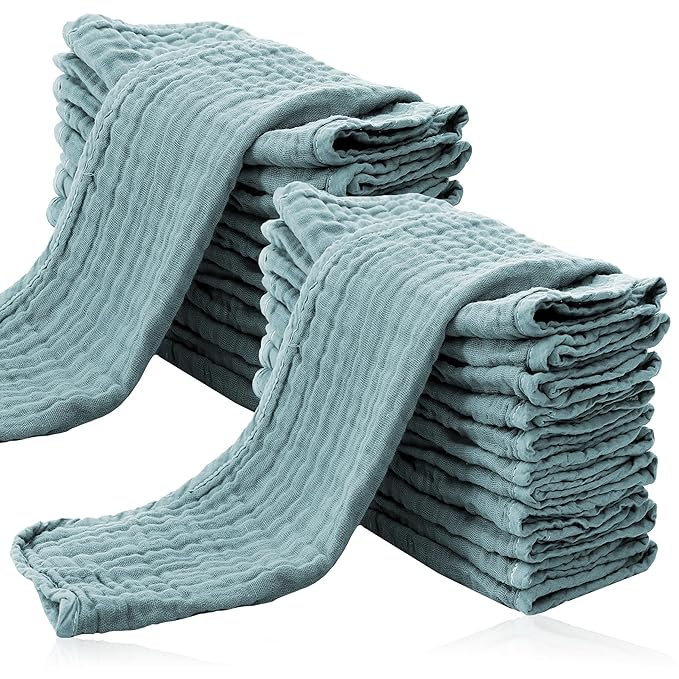 Cute Castle 24 Pack Muslin Burp Cloths for Baby - Ultra-Soft 100% Cotton Baby Washcloths - Large 20'' by 10'' Super Absorbent Milk Spit Up Rags - Burpy Cloths for Unisex, Boy, Girl -Dark Green