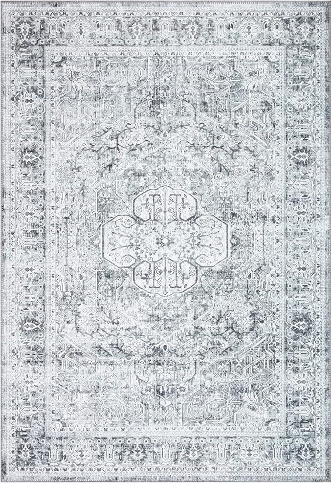 Bloom Rugs Washable Non-Slip 8' x 10' Rug - Gray/Charcoal Traditional Medallion Area Rug for Living Room, Bedroom, Dining Room, and Kitchen - Exact Size: 8' x 10'