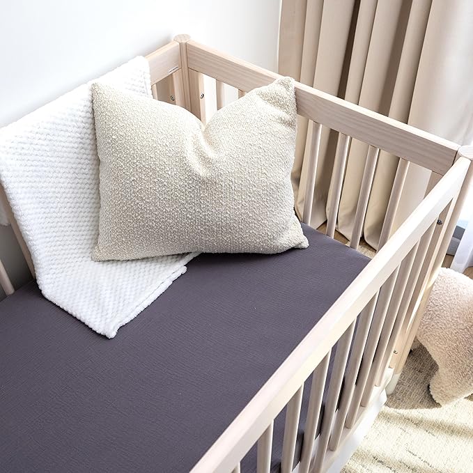 Muslin Crib Sheets, 100% Organic Cotton, Breathable and Ultra-Soft, Standard Crib Sheet Mattress (28"x 52") for Girls and Boys, Neutral Fitted Baby Crib Sheet (Dark Grey)