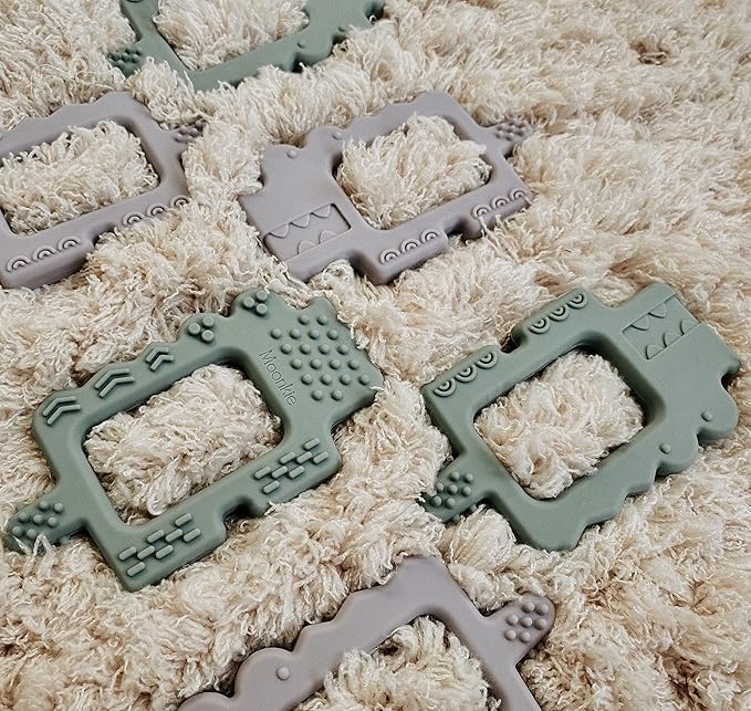 Moonkie Teething Toy, Safe & Easy to Hold BPA Free Silicone Baby Soothing Teethers, Prevent Finger Sucking Teether Toys Best for Babies 0-6 6-12 Months (Crocodile Sage)