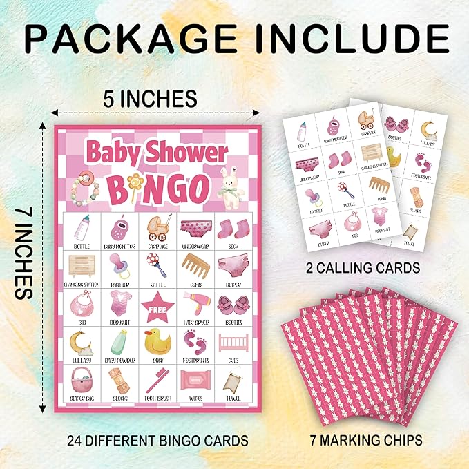 Baby Shower Bingo Game For Adults, Baby Shower Party Bingo Game Set, Pink Baby Shower Bingo Cards, Gender Reveal Bingo Favors For Family Friends, Baby Shower Large Group Game Decor & Supplies -17
