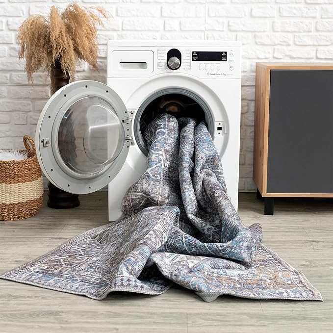 Bloom Rugs Washable 10 ft Runner - Slate Gray/Blue Traditional Runner for Entryway, Hallway, Bathroom, and Kitchen - Exact Size: 2.5' x 10'