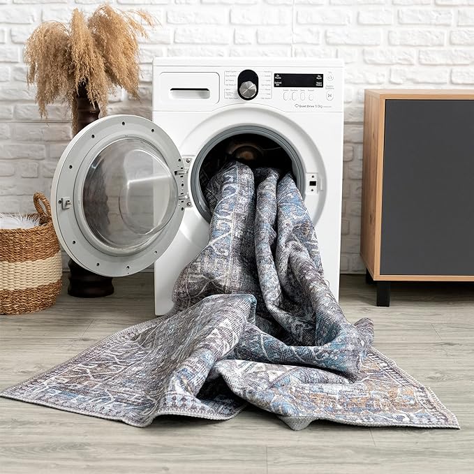 Bloom Rugs Washable 7 ft Runner - Slate Gray/Blue Traditional Runner for Entryway, Hallway, Bathroom, and Kitchen - Exact Size: 2.5' x 7'