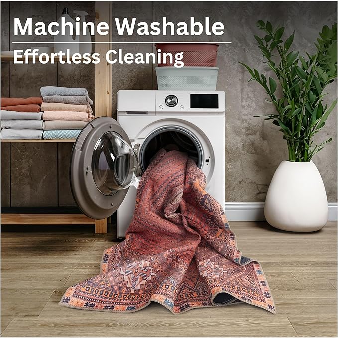 Bloom Rugs Washable Non-Slip 10 ft Runner - Red/Multicolor Traditional Bordered Runner for Entryway, Hallway, Bathroom, and Kitchen - Exact Size: 2.5' x 10'