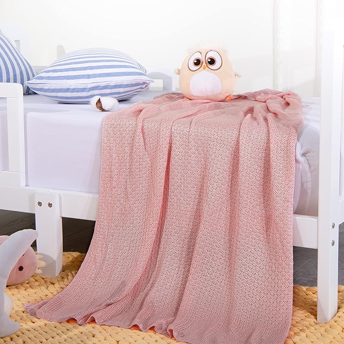 NTBAY Cable Knit Cooling Toddler Blanket, Soft and Breathable Baby Blanket 30x40 Inches Made from Rayon Derived from Bamboo for Crib, Stroller, Nursery, Pink