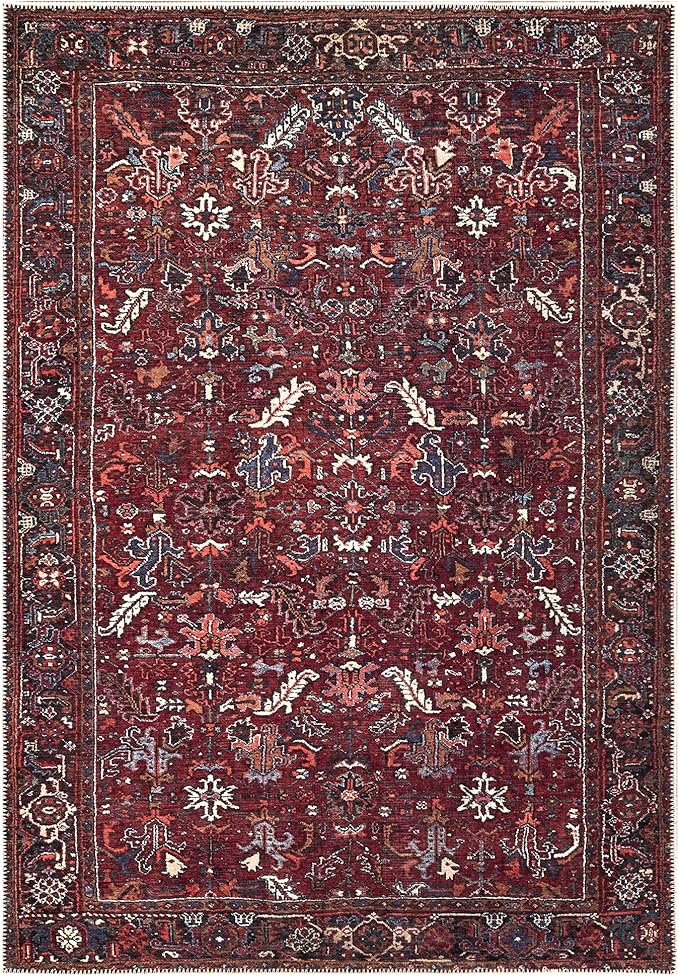 Bloom Rugs Washable Non-Slip 3' x 5' Rug - Burgundy Traditional Bordered Area Rug for Living Room, Bedroom, Dining Room, and Kitchen - Exact Size: 3' x 5'