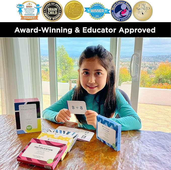 Award-Winning Math Flash Cards Set: 600 Facts for Addition, Subtraction, Multiplication & Division - 10 Fun Learning Games - Perfect for Kids Ages 5-10, Grades 1-6 - Gift-Ready & Teacher-Approved