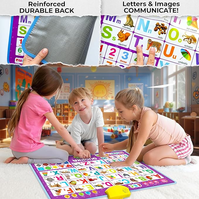 QUOKKA Alphabet Poster Educational Toy for 3-4 Year Old – ABC Learning Wall Chart for Toddlers – Interactive Speech Therapy Game for Kids 5-6-7 yo – Talking for Girl & Boy