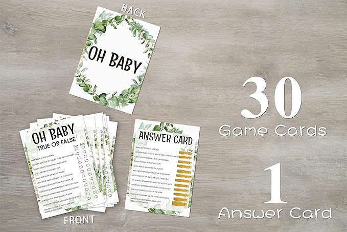 Baby Shower Game Cards, True or False Game, Tropical Jungle Theme Party Cards For Gender Neutral Boys or Girls, Set of 30 Cards(Green003)