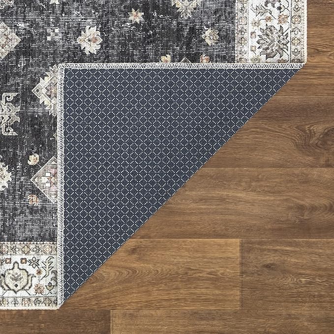 Bloom Rugs Washable Non-Slip 12 ft Runner - Black/Ivory Traditional Runner for Entryway, Hallway, Bathroom, and Kitchen - Exact Size: 2.5' x 12'