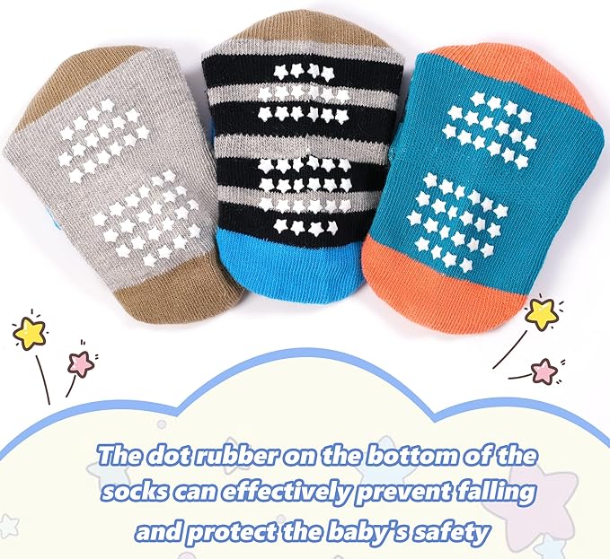 Tphon Toddler Baby Non Slip Ankle Socks with Grippers Kids Boys Girls Socks 12 Pairs for 0-7 Years Infant Children