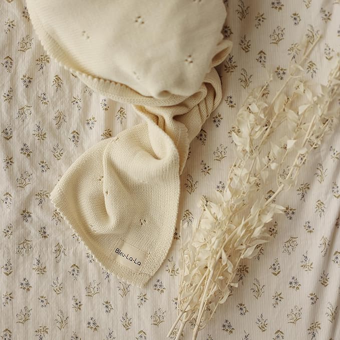 Organic Unisex Pointelle Receiving Swaddle Blanket for Boys & Girls - 100% Luxury Organic Soft Cotton Knit Warm Cuddle Stroller Blanket for Newborns, Infants, & Toddlers (Butter Cream)