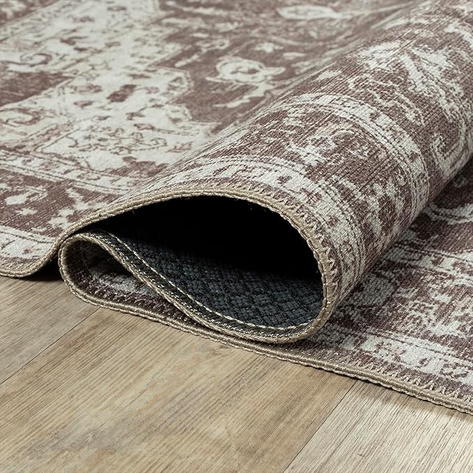 Bloom Rugs Washable Non-Slip 3' x 5' Rug - Dark Brown Traditional Medallion Area Rug for Living Room, Bedroom, Dining Room, and Kitchen - Exact Size: 3' x 5'