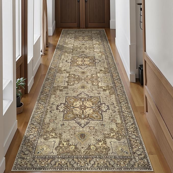 Ciicool Washable Vintage Runner Rugs - 2'6" x 10' ft Hallways Carpet, Boho Low Pile Long Non Slip Soft Stair Runners Kitchen Indoor Oriental Throw Rug for Living Room