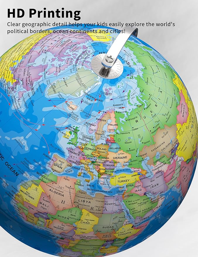 SOUNDANCE 13 Inch World Globe with Stable Heavy Metal Base, Educational Globe for Kids Learning, Large Globes Lamp with Colorful HD World Map Details, Constellation