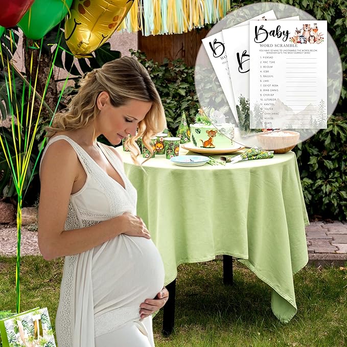 Baby Shower Games for Girl, 30 Safari Animals Baby Word Scramble + 1 Answer Card, Woodland Gender Reveal Party Decorations Supplies Favors - C07
