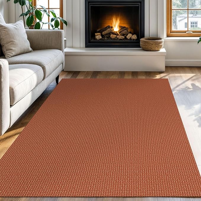 KOZYFLY Washable Area Rug 4x6 ft Non Slip Rubber Backed Living Room Rugs Braided Woven Cotton Kitchen Rugs Indoor Outdoor Entryway Rug Floor Carpet for Dining Living Room Bedroom, Orange/Tan