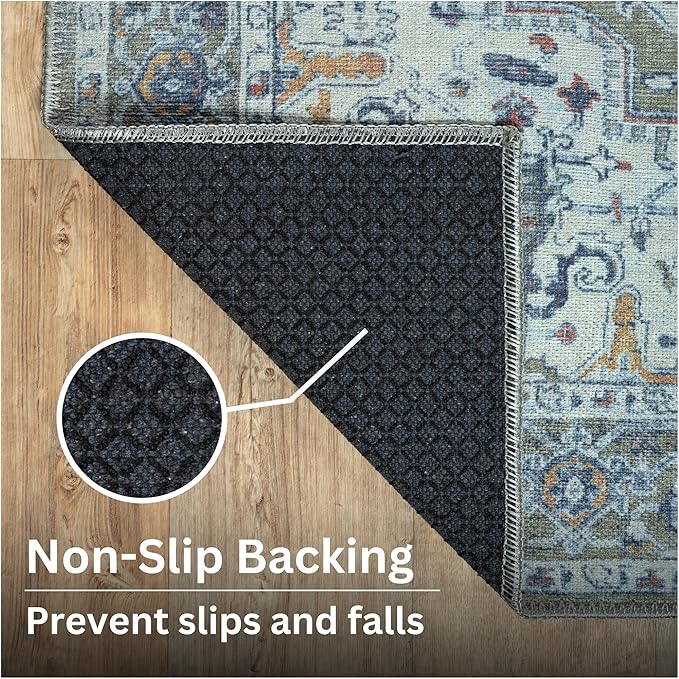 Bloom Rugs Washable Non-Slip 9' x 12' Rug - Green/Blue Traditional Medallion Area Rug for Living Room, Bedroom, Dining Room, and Kitchen - Exact Size: 9' x 12'