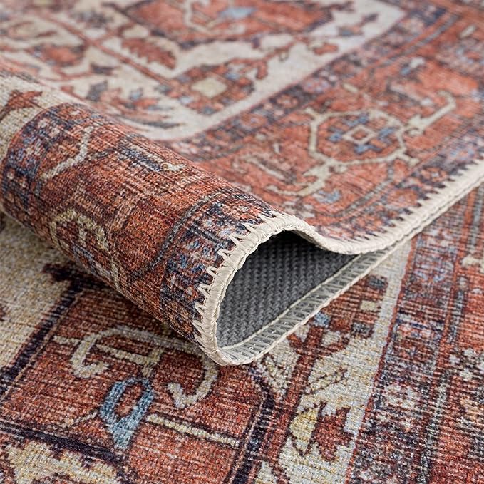 Bloom Rugs Washable 7 ft Runner - Red/Orange/Beige Traditional Runner for Entryway, Hallway, Bathroom, and Kitchen - Exact Size: 2.5' x 7'