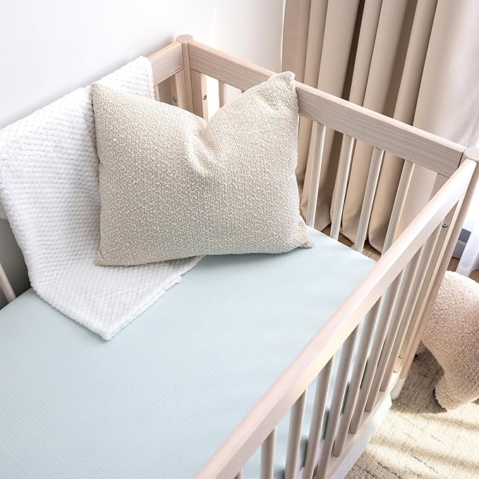 Muslin Crib Sheets, 100% Organic Cotton, Breathable and Ultra-Soft, Standard Crib Sheet Mattress (28"x 52") for Girls and Boys, Neutral Fitted Baby Crib Sheet (Light Blue)