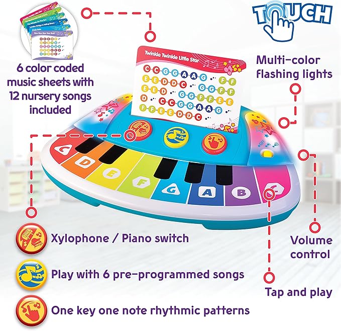 Magic Touch Baby Piano, Toddler Music Toy, Infant Touch Sensor Musical Instrument, Switch Between Xylophone, Kids Play Fun Gifts for 9 12 18 24 Month, 1 2 3 Year Old Boys Girls