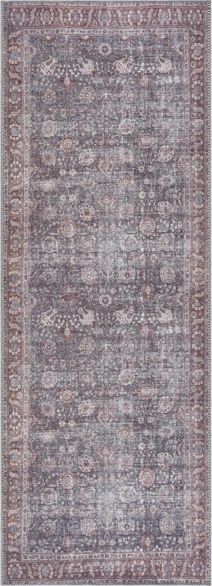 Bloom Rugs Washable 10 ft Runner - Brown/Dark Gray Traditional Runner for Entryway, Hallway, Bathroom, and Kitchen - Exact Size: 2.5' x 10'