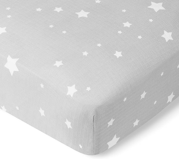 Newton Baby Organic Fitted Crib Sheet (2-Pack) - Ultra Breathable and Soft, 100% Organic Muslin Cotton, Stardust Print in Twilight Grey + Solid White, Fits All Standard Cribs