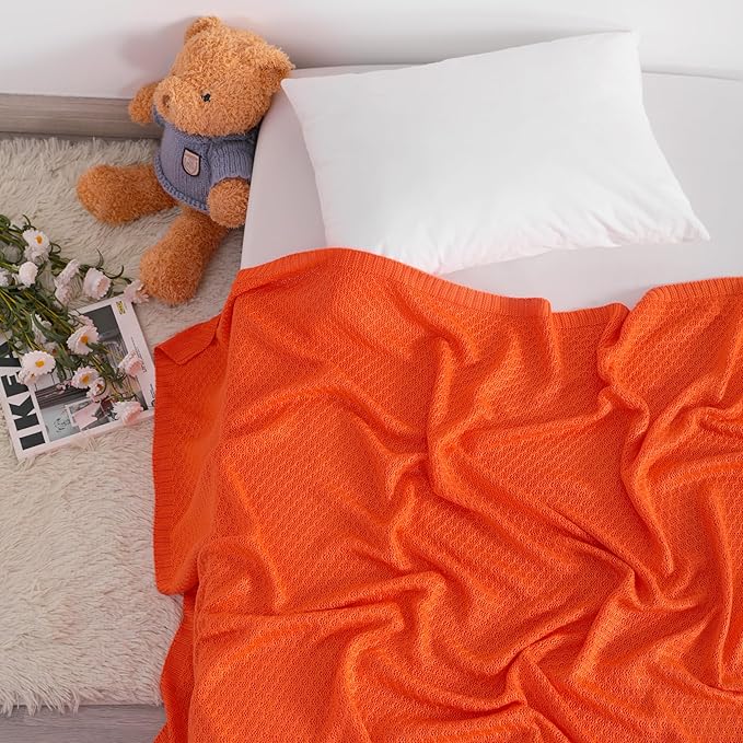 NTBAY Cable Knit Cooling Toddler Blanket, Soft and Breathable Baby Blanket 30x40 Inches Made from Rayon Derived from Bamboo for Crib, Stroller, Nursery, Orange