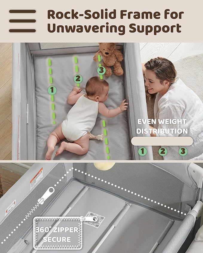 4 in 1 Baby Bassinet Bedside Sleeper, Baby Bedside Crib 5 Functions, Bedside Sleeper, Bassinet Crib, Changing Station for Newborn Baby