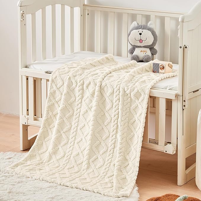 Sherpa Fleece Baby Blanket, Ultra Soft Fluffy Premium Baby Blankets for Boys Girls, Cozy Infant Toddler Newborn Receiving Blankets for Crib Stroller 30”×40” (Cream)