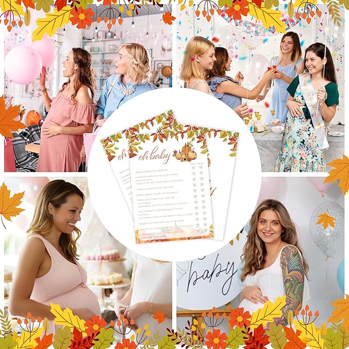 Fall Baby Shower Games, Oh Baby True or False Game Cards, 5x7 in, Thanksgiving Baby Shower Party Favor Decorations Supplies - A04