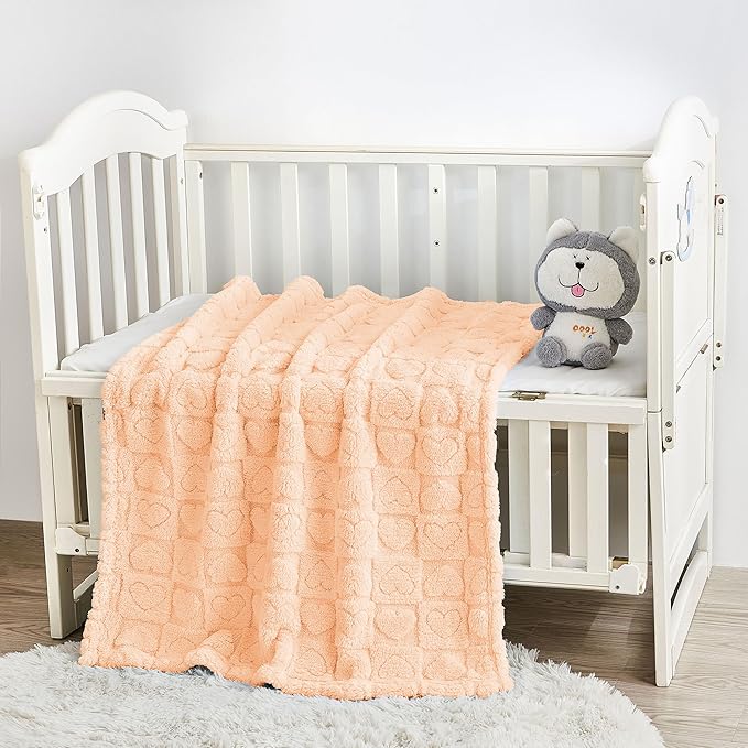 Yurhap Fleece Baby Blanket Heart Checkered, Ultra Soft Cozy Baby Blankets for Girls Boys, Fluffy Infant Toddler Newborn Receiving Gifts for Crib Stroller 30"x40" (Apricot Pink)