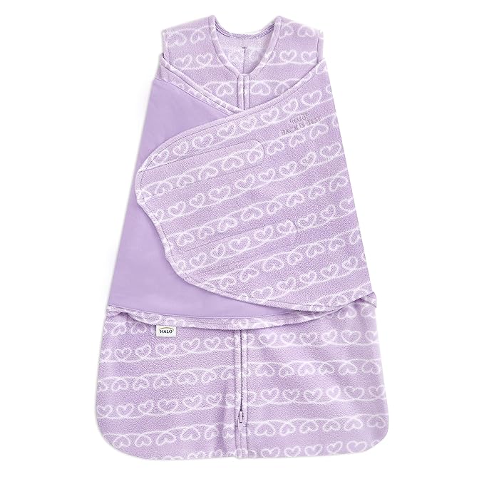 HALO Micro-Fleece Sleepsack Swaddle, 3-Way Adjustable Swaddle Blanket for Newborn and Infants, TOG 3.0 for Cold Climates, Hip Healthy, Heartline, Small, 3-6 Months