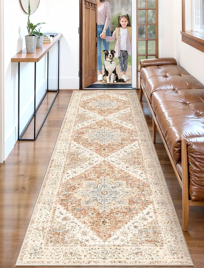 Ciicool Washable Runners Area Rug for Hallways, Ultra Soft 2'6 "x8' ft Boho Print Non-Slip Vintage Oriental Medallion Long Carpet for Kitchen Bedroom Laundry Bathroom