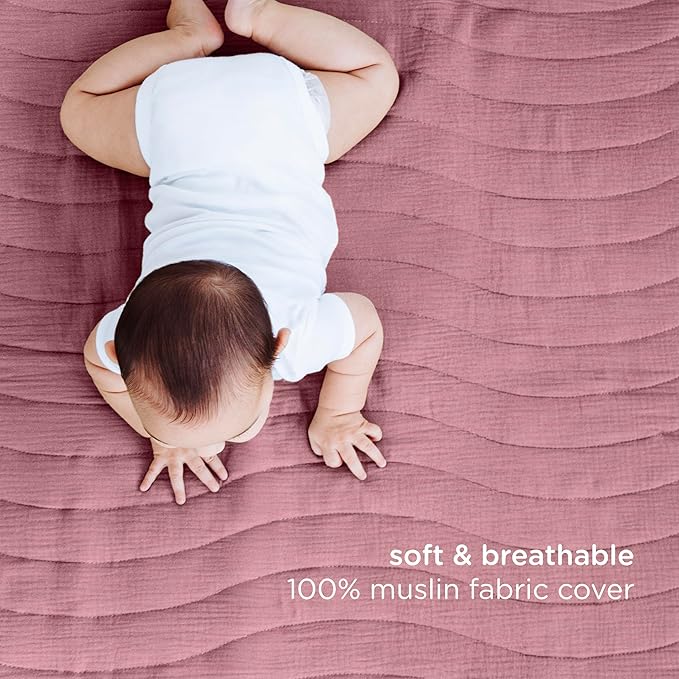 Ubbi Baby Floor Mat, Thick and Comfortable 40.5 x 57 Padded Play Mat for Babies and Toddlers, Detachable Cotton Muslin Cover, Machine Washable and Foldable, Fig Blossom