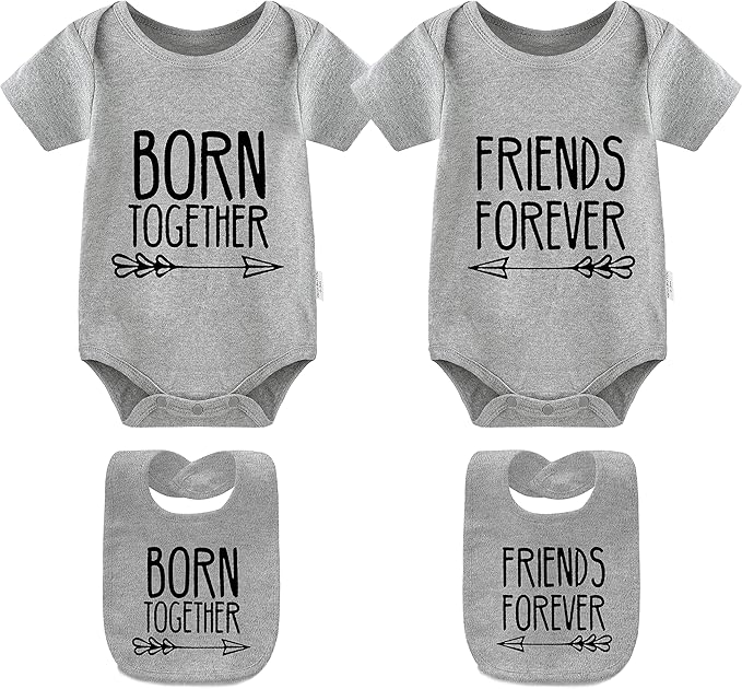 YSCULBUTOL Baby Twins Bodysuits Best Friends Forever Baby Clothes Set with Bibs Girl Outfit with hat