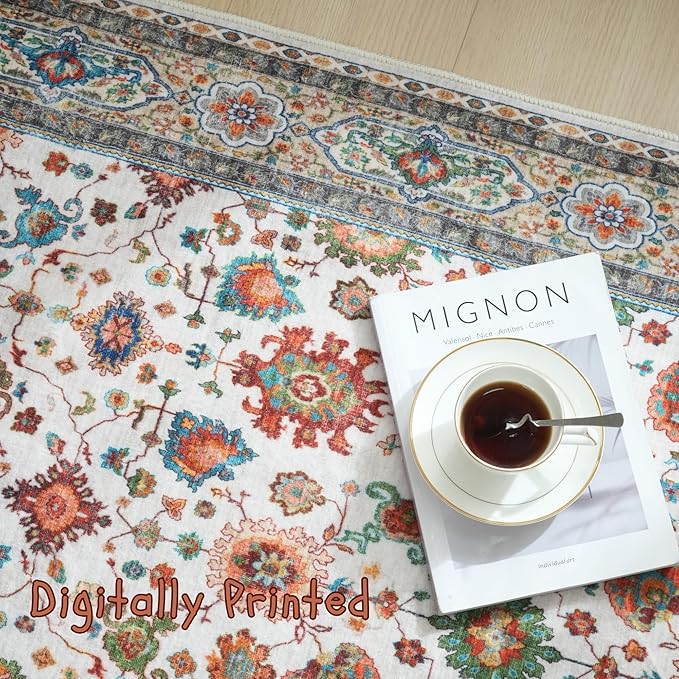 Bedroom Rug 3x5 Rug Washable Area Rug Non Slip Low Pile Boho Small Carpet for Bedroom, Bedside, Kitchen, Entryway, Kids Room, Office, College Dorm Essentials for Girls (Colorful)