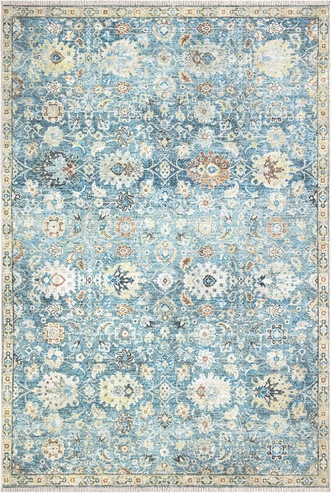 Bloom Rugs Caria Washable Non-Slip 3x5 Rug - Blue/Beige Traditional Area Rug for Living Room, Bedroom, Dining Room, and Kitchen - Exact Size: 3' x 5'