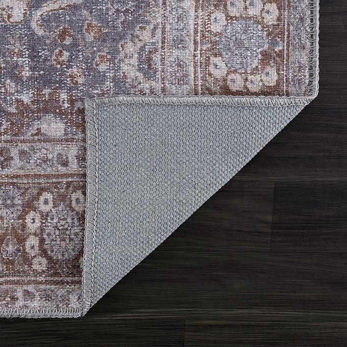 Bloom Rugs Washable 7 ft Runner - Brown/Dark Gray Traditional Runner for Entryway, Hallway, Bathroom, and Kitchen - Exact Size: 2.5' x 7'